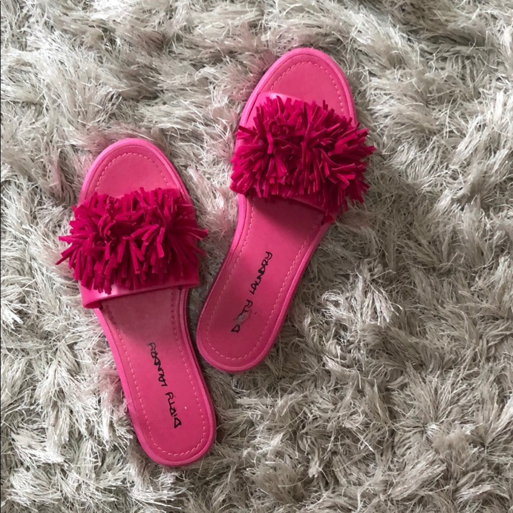 Pink fringe slides from “Dirty Laundry” Brand